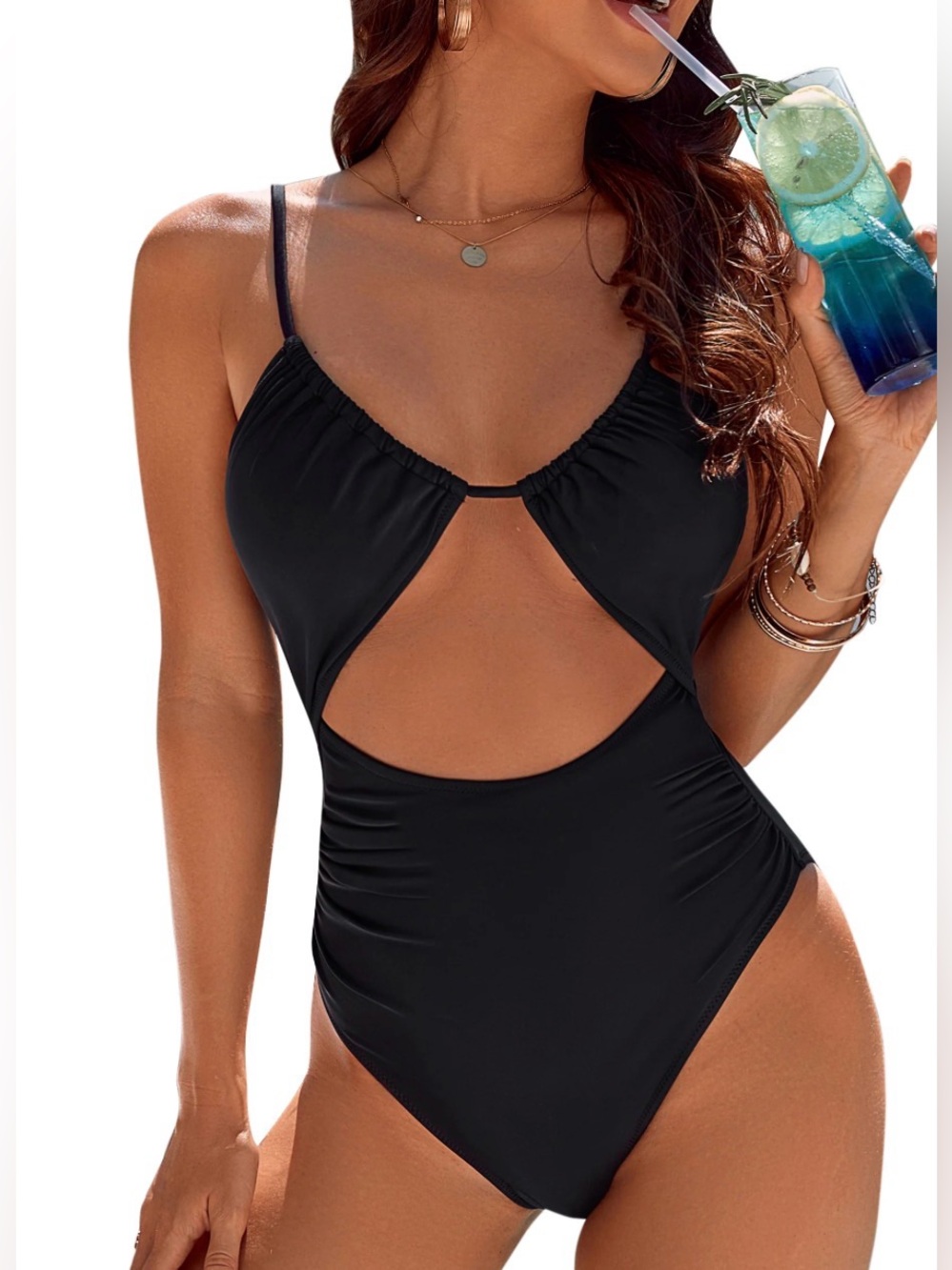 Black Cutout One Piece Swimsuit Size Large